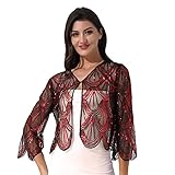  MSemis Femmes Châle Dentelle Soirée Cap Boléro Cape de Mariage Demoiselle d\'honneur Chic pour Robe Soirée Elégant Veste Haut Rouge B Taille Unique