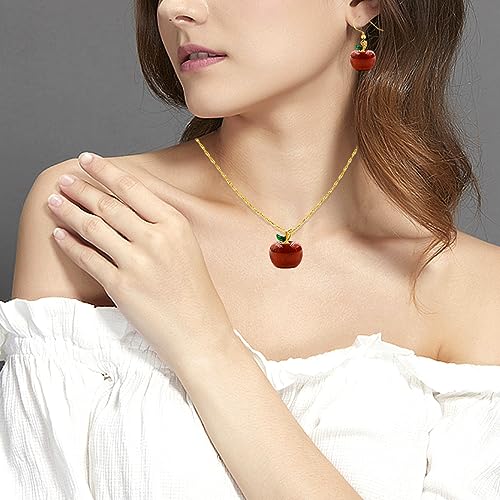 Uloveido Cute Apple-Shaped Necklace Semi Precious Stone Fruit Apple Pendant Necklace for Her2