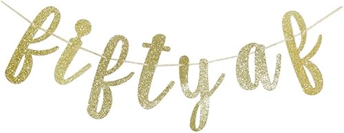 Fifty AF - Cartel dorado con purpurina para hombres y mujeres, suministros de decoración de fiesta de aniversario 50