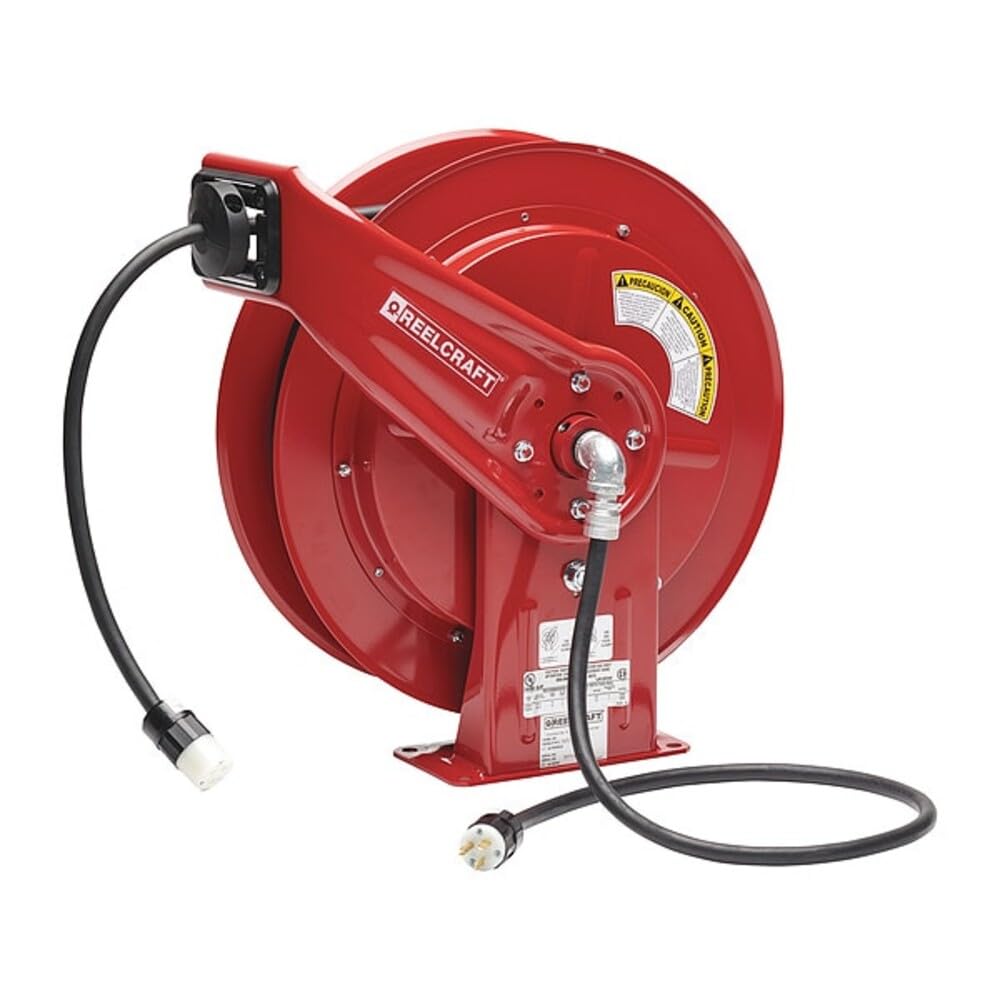 Reelcraft L 70100 123 3A Spring Retractable Cord Reel, 12 AWG/3 Conductors x 100', 20 AMP, Single Outlet, Cord Included