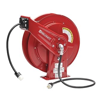 Reelcraft L 70100 123 3A Spring Retractable Cord Reel, 12 AWG/3 Conductors x 100, 20 AMP, Single Outlet, Cord Included
