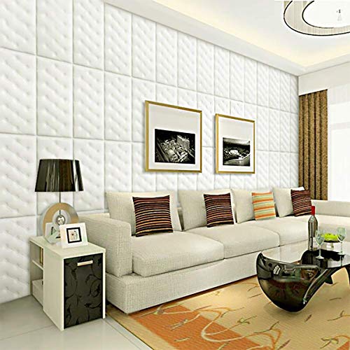 Lkxharleya 23.6"X11.8" 3D Leather Cladded Decor Wall Panel, Shockproof Peel And Stick Wall Sticker Wallpaper Soft Cushion For Tv Walls, Children's Bedroom, Bed Headboards(White) #TOP5