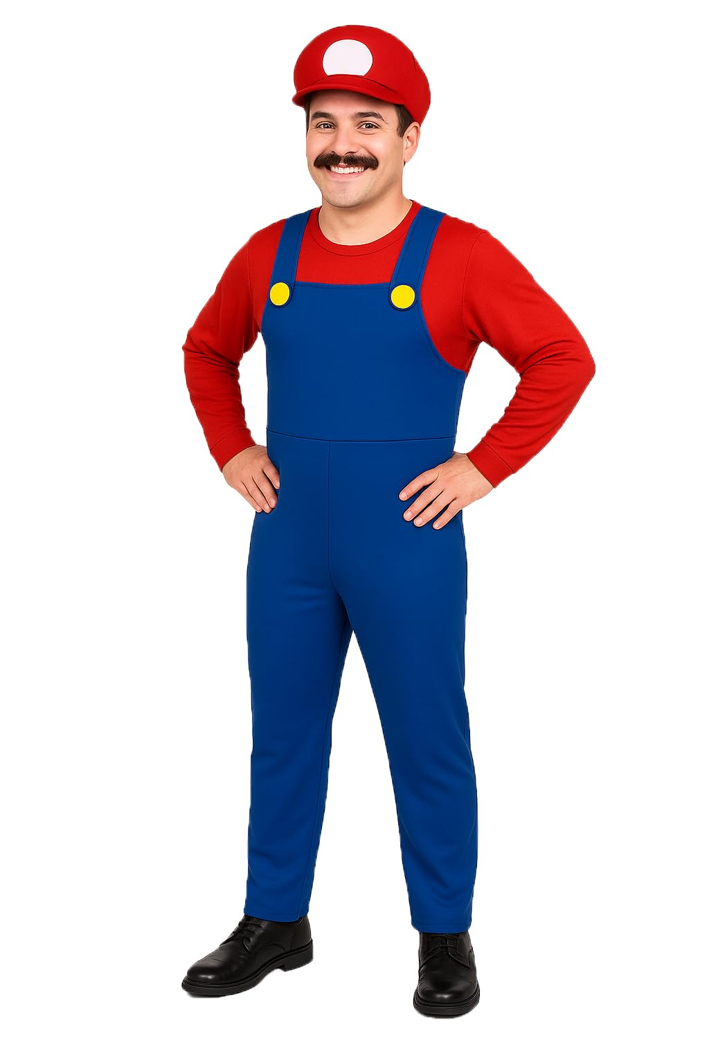 Komonee M Halloween Fancy Dress Up Mens Adults Outfit Hat Red Blue Plumber Overalls Costume Halloween Retro Classic Video Game Gamer Cosplay Small
