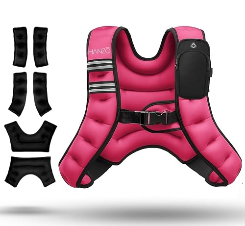 HANZO - Adustable Running Weight Vest Premium Weighted Vest Running, Workouts, Fitness, Running, Hiking, Workout Weighted Vest Easy Washing (Pink, 12lbs)