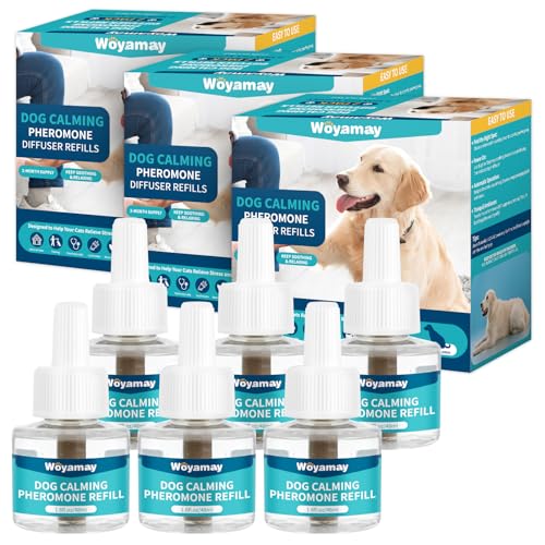 Woyamay Dog Calming Diffuser Refills - 6 Pack Dog Pheromones Calming Diffuser for Dog Anxiety Relief Dog Pheromone Diffuser 180 Days Pheromone Diffuser to Calm Dogs Fits All Common Diffuser Heads