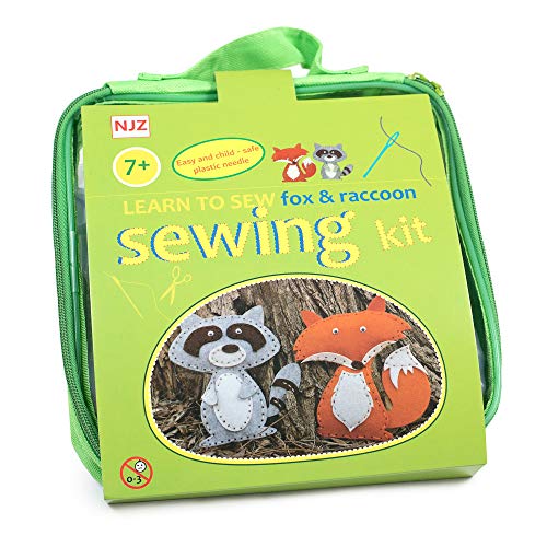 Sewing Kit For Kids Age 7 to 12. Learn How To Sew raccoon and fox. Easy Diy Craft Felt Animals Sewing With Big Holes For Beginners.