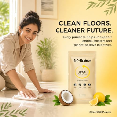 Image of No Brainer Floor Cleaner Refill, Plant-Based & Natural | Powder-to-Liquid, 1 Pouch Makes 1 Litre, Citrus | For Marble, Tiles & Wooden Floors | Eco-Friendly, No Residue, Baby & Pet Safe