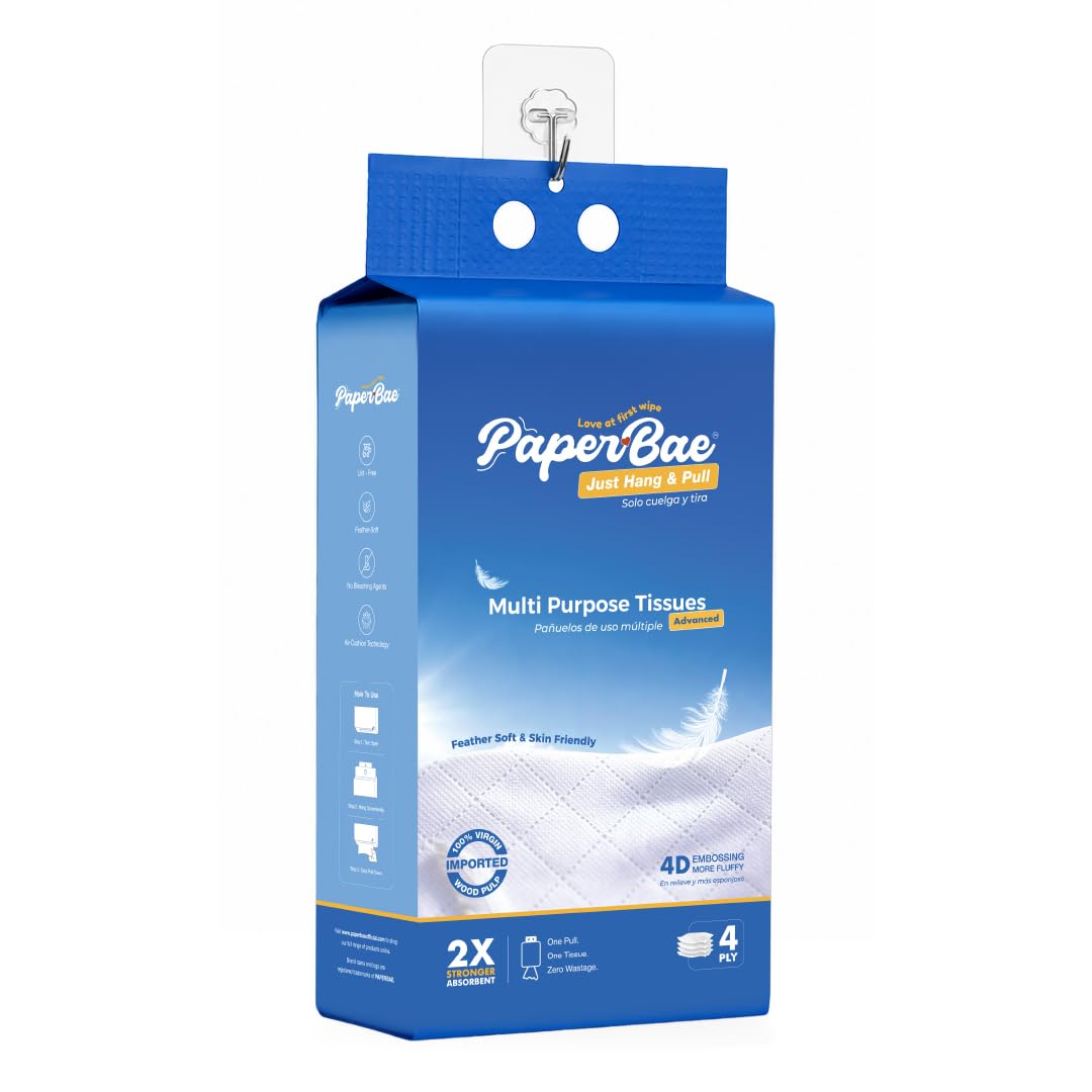 Multi Purpose Hanging Tissues, 4-Ply, 300 Pulls | Hang & Pull Design, 4D Embossed Texture, 100% Virgin Wood Pulp, 2X Stronger Absorbent-image-18