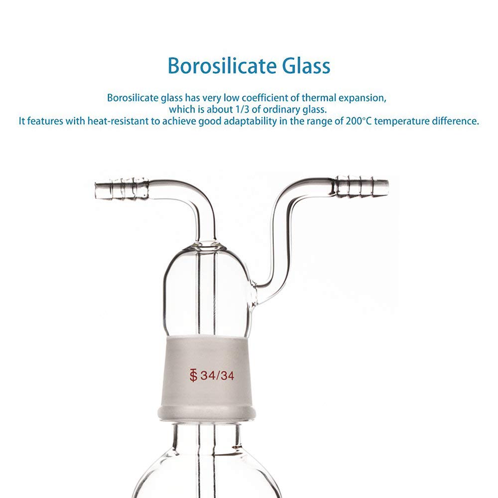 Bouteille Laveuse De Gaz En Verre Borosilicaté 500 Ml - Bouchon GL45 Avec Joint Silicone - Pour Laboratoire - 2