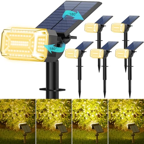 Kipeini Solar Spot Lights Outdoor Waterproof IP65, 102 LEDs Solar Spotlights with Adjustable Light & Panel, [4 Modes/6 Pack] Landscape Flood Powered Lights for Outside Yard Garden Pathway(Warm White)