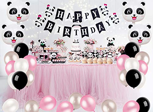 Panda Birthday Party Decorations For Girls Panda Happy Birthday Banner Cupcake Topper Foil Balloons Favor Goodie Bags For Girls Panda Bear Party Supplies #TOP1