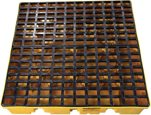 Image of Eagle 4 Drum Spill Containment Pallet with Forklift Pockets, 51.5 inchx51.5 inchx8 inch, 66 Gallon Sump, 8,000 lbs. Load Capacity Secondary Containment Pallet, Made in USA, Yellow, 1645ND