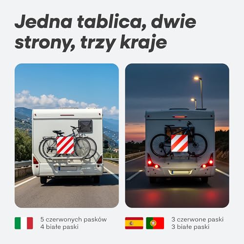Prowiste Tablica ostrzegawcza na bagażnik rowerowy – Zatwierdzona ECE R70 – Do Włoch, Hiszpanii & Portugalii – Wytrzymałe aluminium – Łatwy montaż z pasami & torbą (50×50 cm)