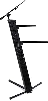 Ultimate Support AX-48 Pro Plus Two-tier Portable Column Keyboard Stand (Black), Boom Attachment, Ulti-Boom Pro-TB, and Tote
