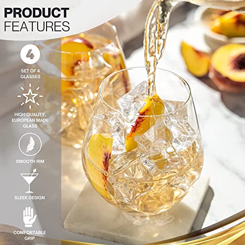 Image of PrimeWorld Round Bowl Glasses for Wine 400 ml, Set of 2 Pcs Stemless Wine Glasses Drinking Glasses, Red and White Wine Tumblers, European Made Cocktail Glasses, Stemless Wine Glass, Wine Goblets