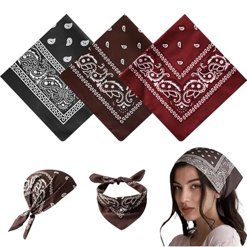FOSDICK 3 szt. Chusty na szyję, bandana dla kobiet i mężczyzn, wielofunkcyjna chusta na głowę kobiety moda i sport, kolorowe szaliki na szyję, głowę, lalkę, dorosłych i dzieci (54 cm x 54 cm)