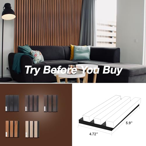 Image of NeatiEase Wood Panels for Wall Color Samples Pack, Soundproof Wood Slat Wall Panel for Interior Wall Decor Noise Cancelling