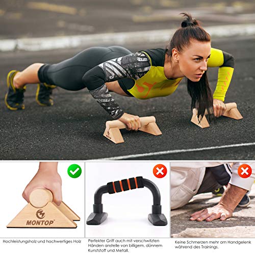 MONTOP Houten push-up-handgrepen, afneembare parallettes, antislip push-up bars, push-up handgrepen met draagbare, handstandbaren, voor binnen en buiten, voor krachttraining/calisthenics/lichaamsgewichtstraining/yoga - Image 5
