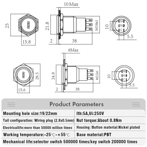 Interrupteur rotatif 22mm 3 positions 1NO 1NC de commande industrielle - 2