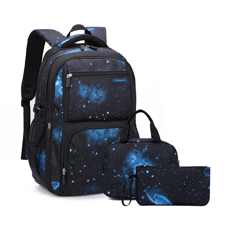 Boys Backpacks Primary Junior High School Bag Kids Bookbag 3 in 1 Casual Daypack Set Fashion Space Galaxy Printed Durable Knapsack with Lunch Bag,Travel Rucksack,Galaxy,Large,3 Pcs Set Backpack
