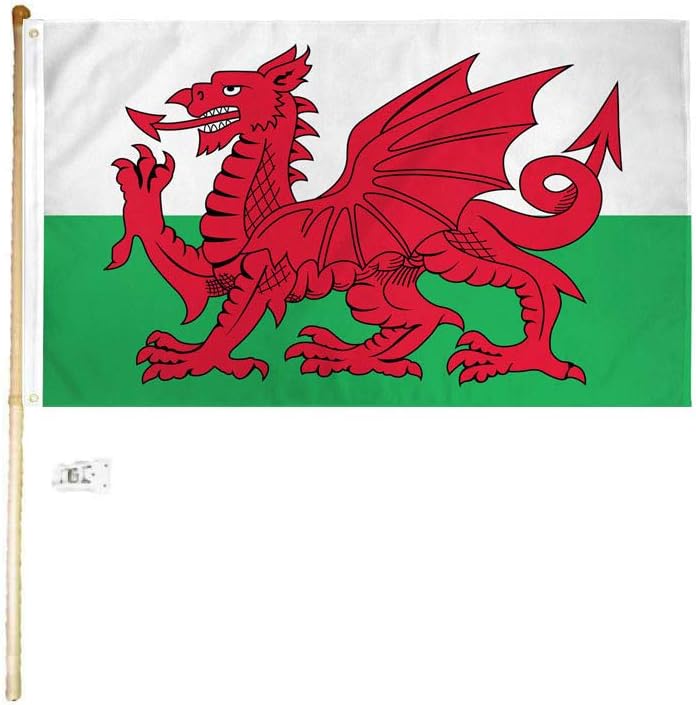 3x5 3'x5' Wales Polyester Flag with 5' (Foot) Flag Pole Kit with Wall Mount Bracket & Screws (Imported)