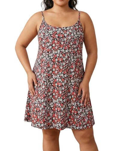 Image of 7th Element Women's Plus Size Slip Dress, Spaghetti Strap Summer Cami Sundress & Nightgown, Under Dresses & Beach Cover-up