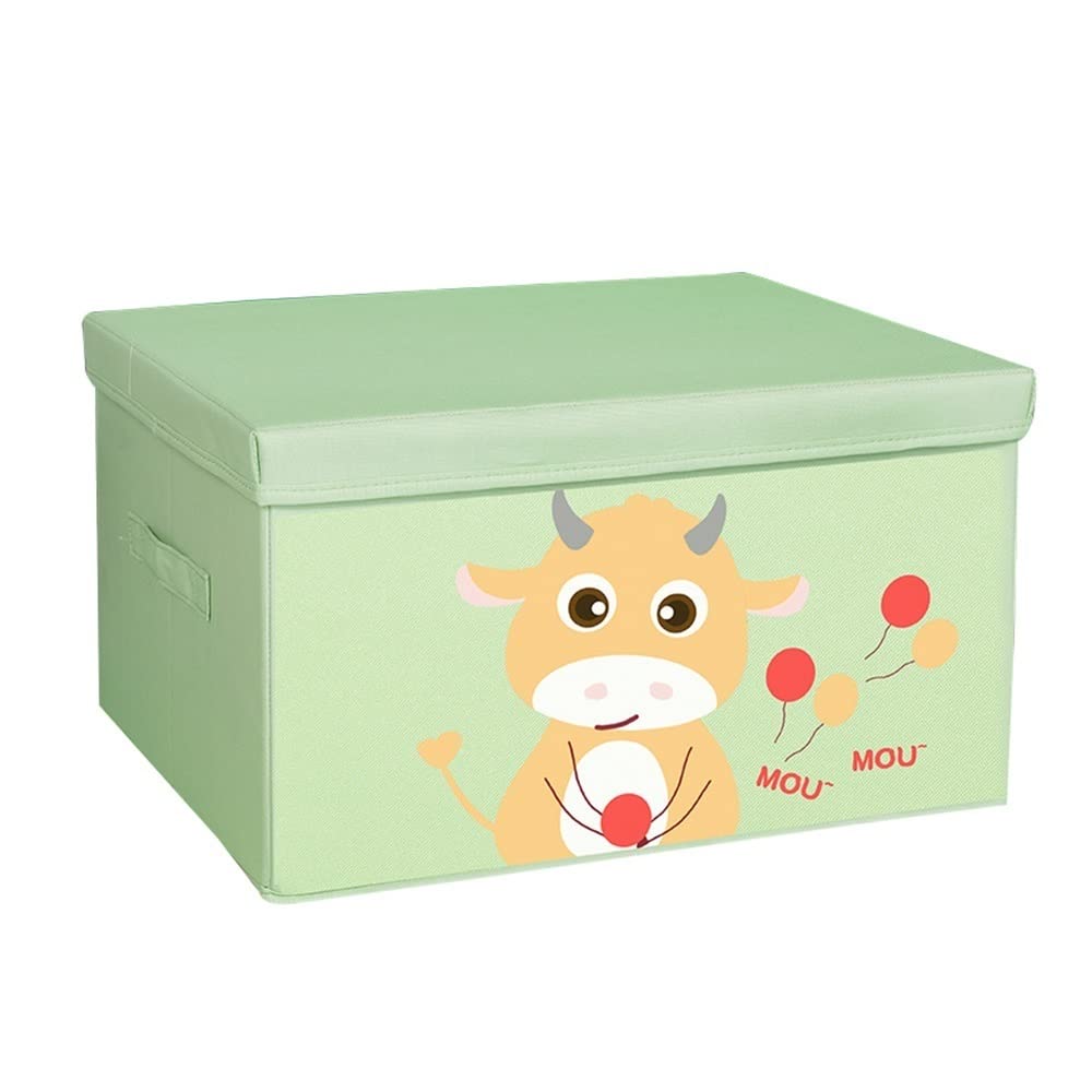 ETRGFTHU Foldable Storage Box Household Cartoon Sundries Storage Large Capacity Clothes Organizer Under-bed Book Storage Dustproof with Cover(Green,35cm*28cm*18cm)