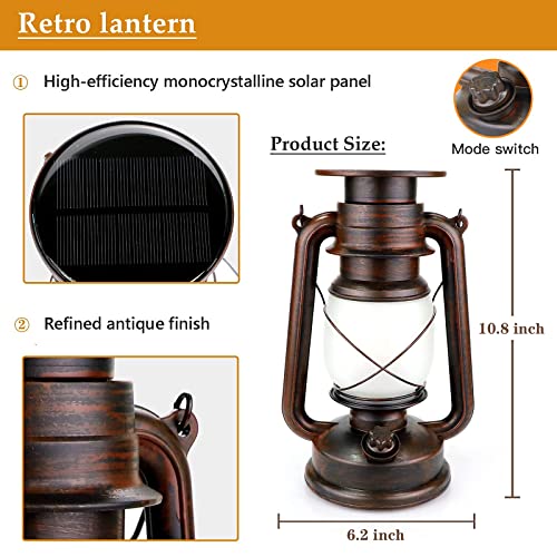 Led Vintage Lantern Solar Powered Outdoor Waterproof Flickering Flame Lantern Rustic Hanging Lantern Lamps For Garden Patio Deck Yard Porch Home Decor, 2 Pack #TOP2