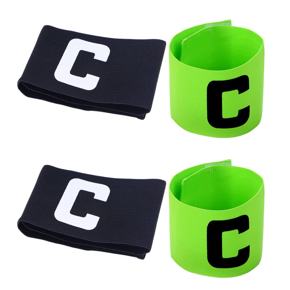 4 Pieces Elastic Soccer Captain Armband Adjustable Reusable Football Basketball Player Bands for Adult Youth 2 Black 2 Green
