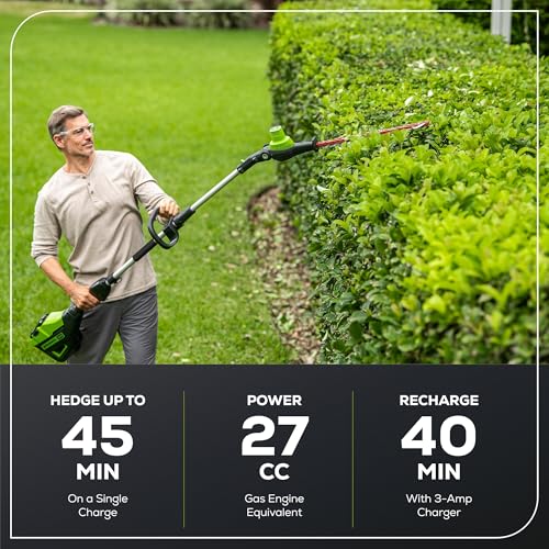 Image of Greenworks 60V 20 inch Brushless Cordless Battery Powered Pole Hedge Trimmer, 2.0Ah Battery and Charger Included