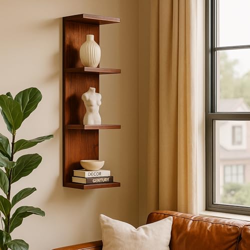 4 Tier Wall Shelf Unit,Vertical Column Lack Shelf for Room Decor,Walnut - image 2