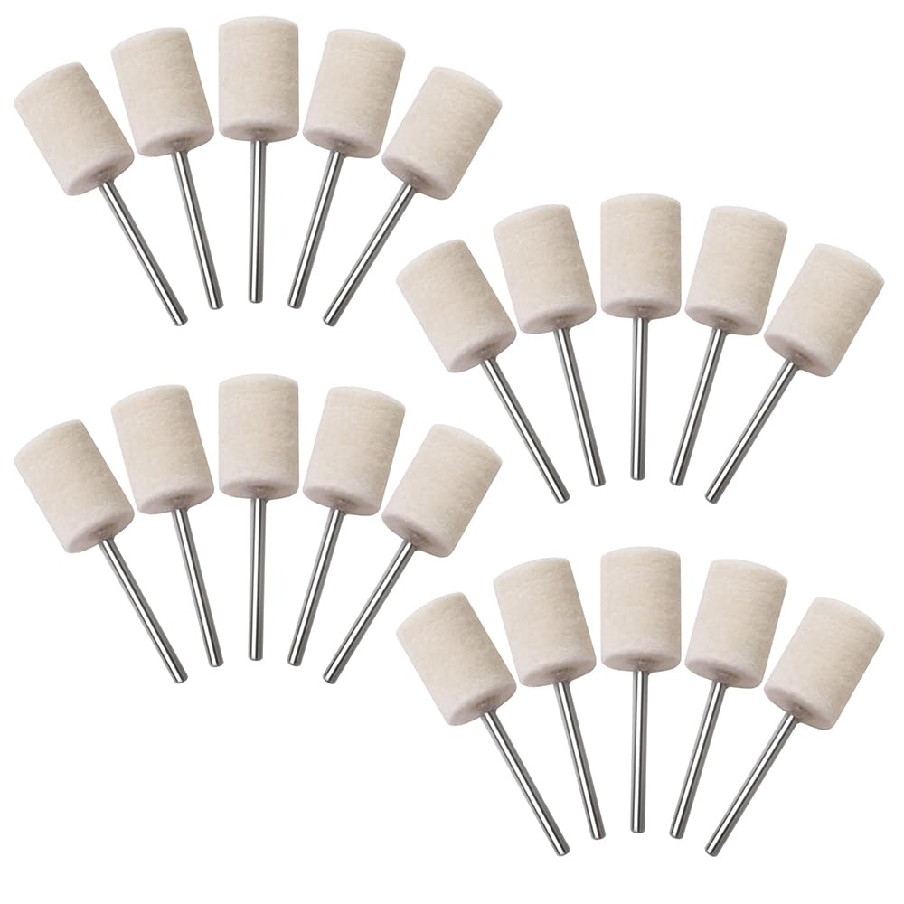 20Pcs Cylindrical shape Felt Polishing Buffing Wheel with Shank Wool Felt Polishing Pads for Burs Rotary Tool Drills Watch Jewelry Polishing - Shank 3mm, Head OD 12mm