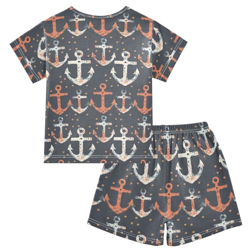 ALAZA Nautical Anchor Dots Pajama Set Short Sleeve Sleepwear Soft Lounge Nightwear2
