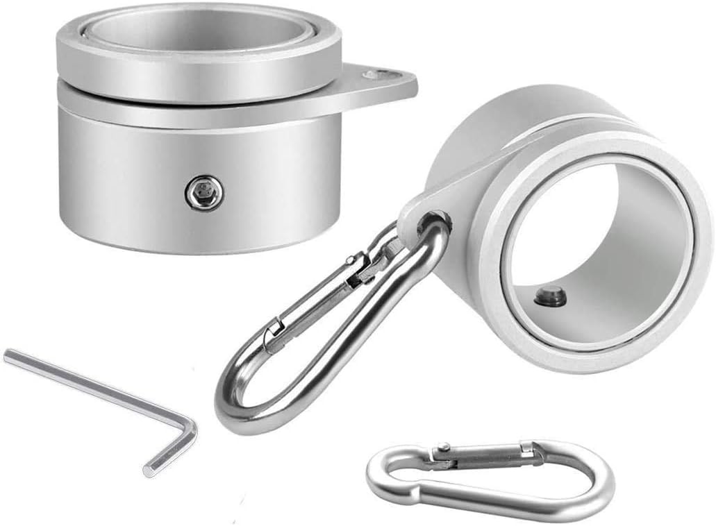 Aluminum Alloy Flag Pole Rings, 360° Rotating Flagpole Flag Mounting Rings with Carabiner, Anti Wrap Flagpole Rings Clips Flag Parts Kit for 0.75-1.02 Inch Diameter Pole (Silver, Pack of 2) (2 pack-A)