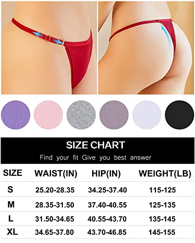 Cute Byte Adjustable G String Thongs For Women Sexy Underwear T-Back Cotton Panties With Lace Trim Low Rise Soft Stretchy 6 Pack #TOP4