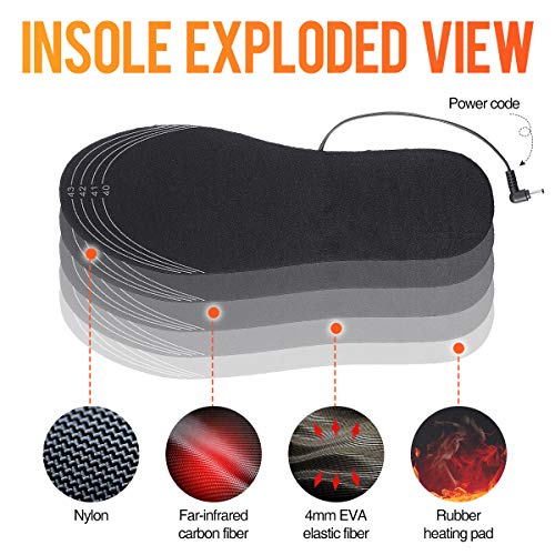 Slimerence USB Heated Insoles Rechargeable Washable Free to Cut for Men and Women Winter Hunting Skiing Fishing Hiking Black US 7.5-10 - Thumbnail 6