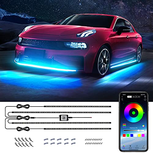 Car Underglow Lights, LEDCARE Exterior Car LED Strip Lights 16 Million Colors Neon Accent Lights Kit,Under Lights for Car Sync to Music and Wireless APP Control, DC12V(2Ã—47inch+2Ã—35inch)