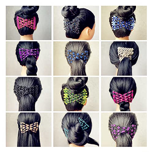 Fxbling Easy Magic Hair Beauty Decoration Comb Stretchy Beaded Hairpin Bow Women Double Comb (Black) #TOP4