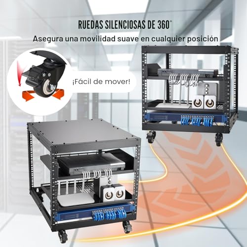 Bastidor de servidor de 9 U ajustable VEVOR para equipos de red y gestión de hardware AV con ruedas 5