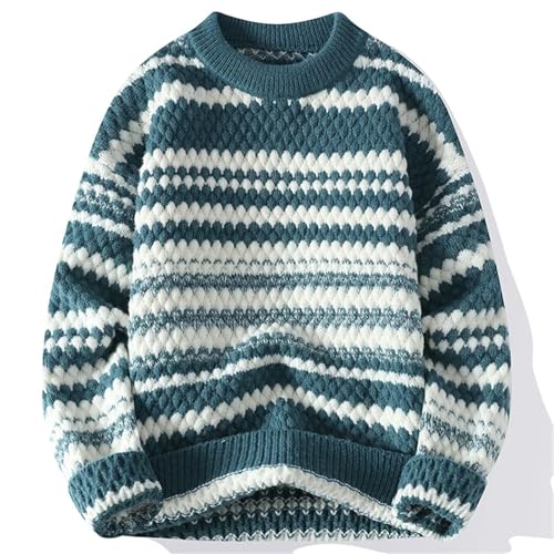 Men's Loose Pullover Slim Fit Fashion Knitted Sweater Thick Warm Pull Retro Stripe Tops3