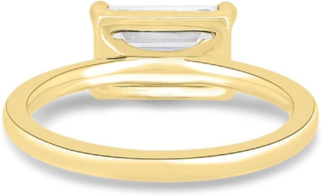 1-5CT Emerald Cut East - West Certified Moissanite Engagement Ring, 10K/14K/18K Solid Gold, Solitaire 4 Prong Ring, Wedding Ring, Promise Ring, Anniversary Ring For Her