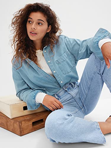 Gap Womens Big Button Down Shirt, Light Wash, Large Us #TOP4