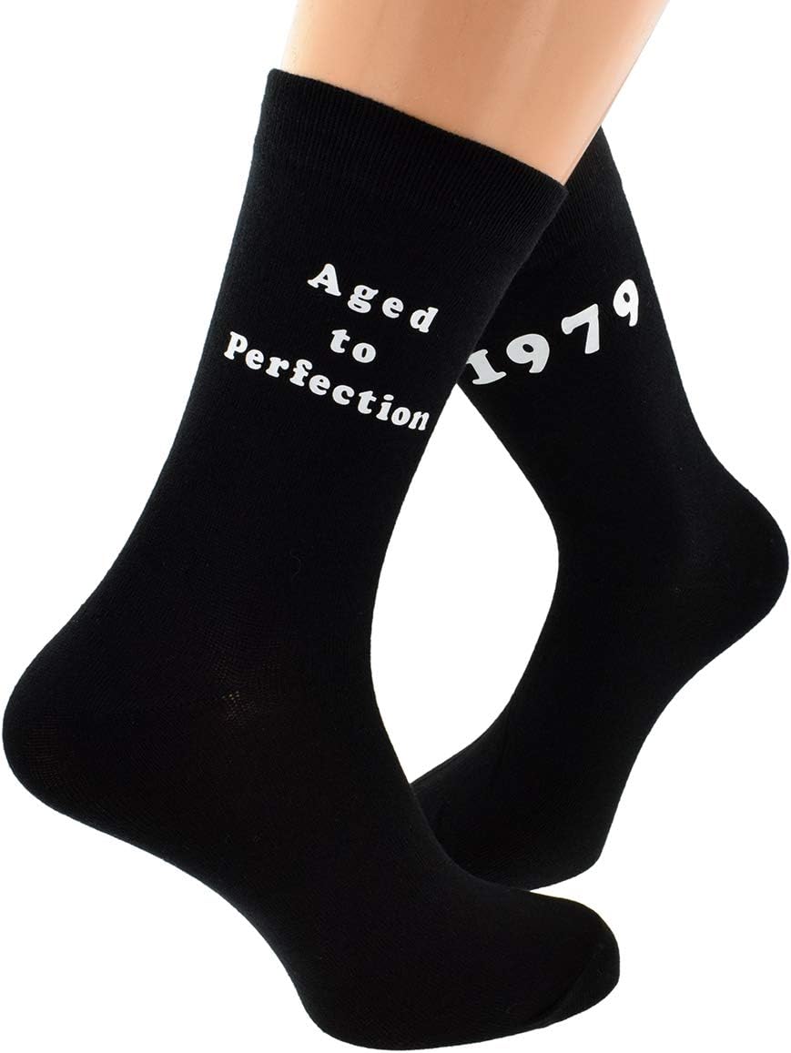 Aged to Perfection 1979 Printed on Mens Black Socks for 40th Birthday Present for 2019