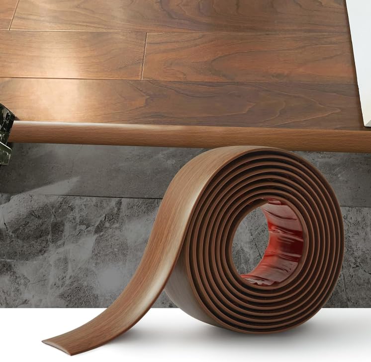 6M PVC Floor Transition Strip Laminate Floor Cover Strips Self Adhesive PVC Floor Door Divider Strip Flat Laminate Profile Flooring Edge Trim Joining Strip Door Bar(4cm,Brown Teak Grain) — image 1