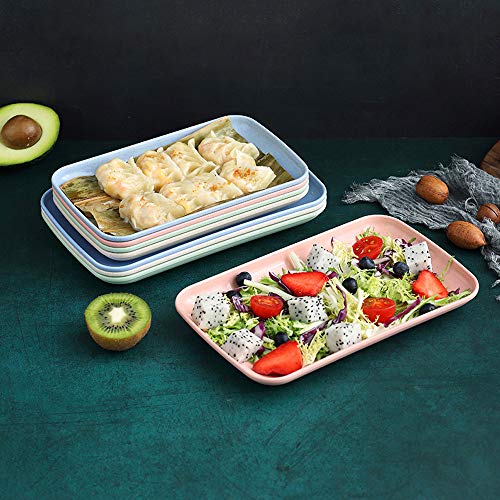 4 Pack Big Rectangular Dinner Plates, Roucerlin Unbreakable Wheat Straw Plates, Reusable Durable Lightweight Salad Plate For Fruits, Snack, Pasta, Cake, Dessert, Dishes (9.3In, Green) #TOP6