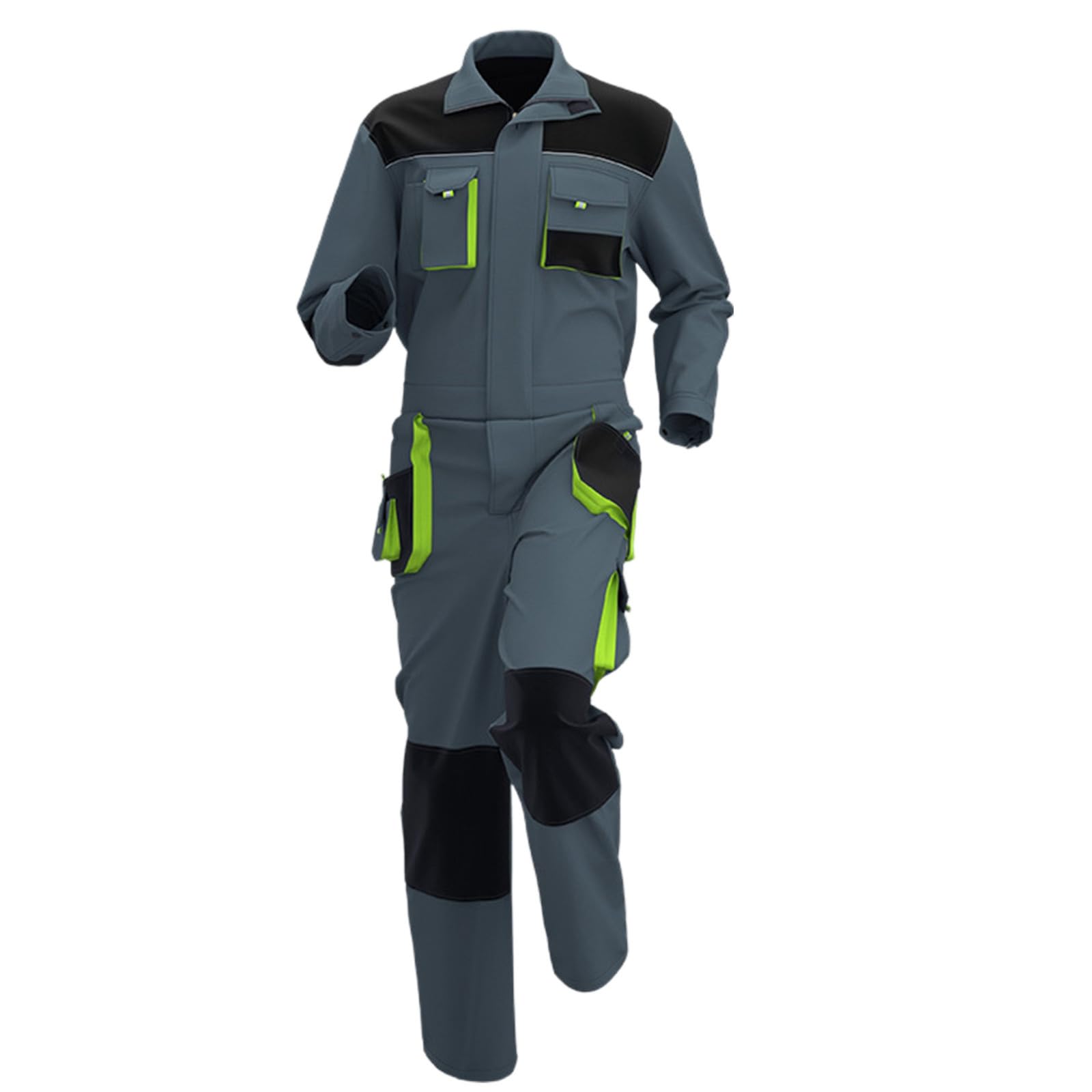 Tuta da lavoro da uomo, oversize, con chiusura lampo, in cotone, a maniche lunghe, patchwork, traspirante, ripstop, abbigliamento da lavoro estivo