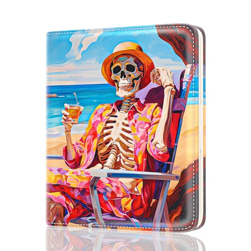 Image of Rouidr Womens Wallet, RFID Small Slim Wallet for Women, Cute Bifold Leather Pocket Credit Card Holder Ladies Mini Purse with Zipper Coin Pocket & ID Window, Beach Skull