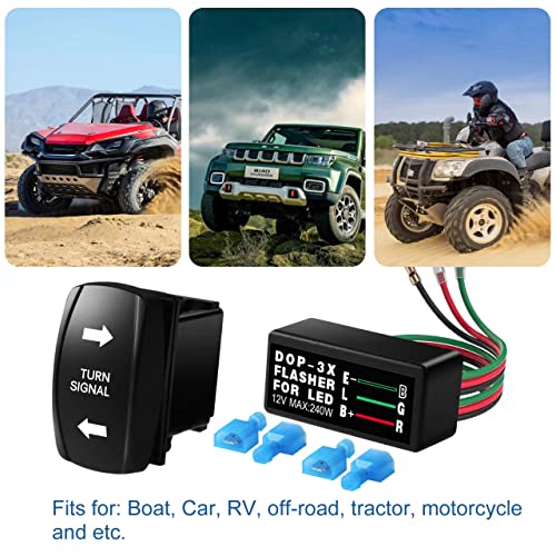 Jeyoon Turn Signal Rocker Switch and LED Flasher Relay Combo Kit for UTV ATV Boat RV Tractor Trailer Off-Road Truck ON/Off/ON Universal Motor Internal Turn Signal Switch - Thumbnail 5