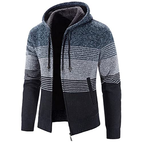 Image of Kinkia Men's Zip Up Hoodies Casual Long Sleeve Full Zipper Sherpa Fleece Lined Knit Cardigan Sweater Jacket with Pockets