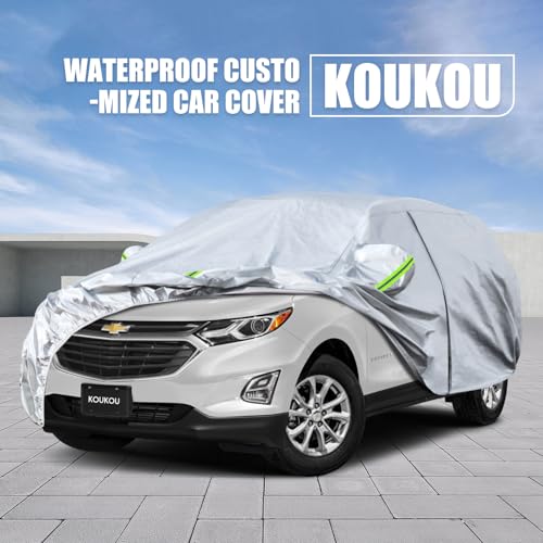 Image of Koukou 6 Layers Car Cover Custom Fit Chevy Equinox Chevrolet from 2005 to 2025, Waterproof Car Cover All Weather for Automobiles Outdoor Indoor with Zipper Door, Sun Rain Dust Snow Protection.